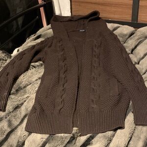 #354 Brown Cable Knit Hooded Cardigan